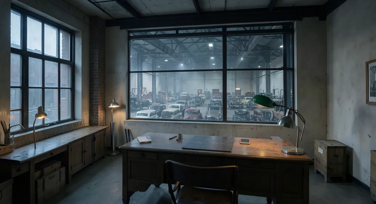 Büro mit Blick in die Werkshalle, 1930